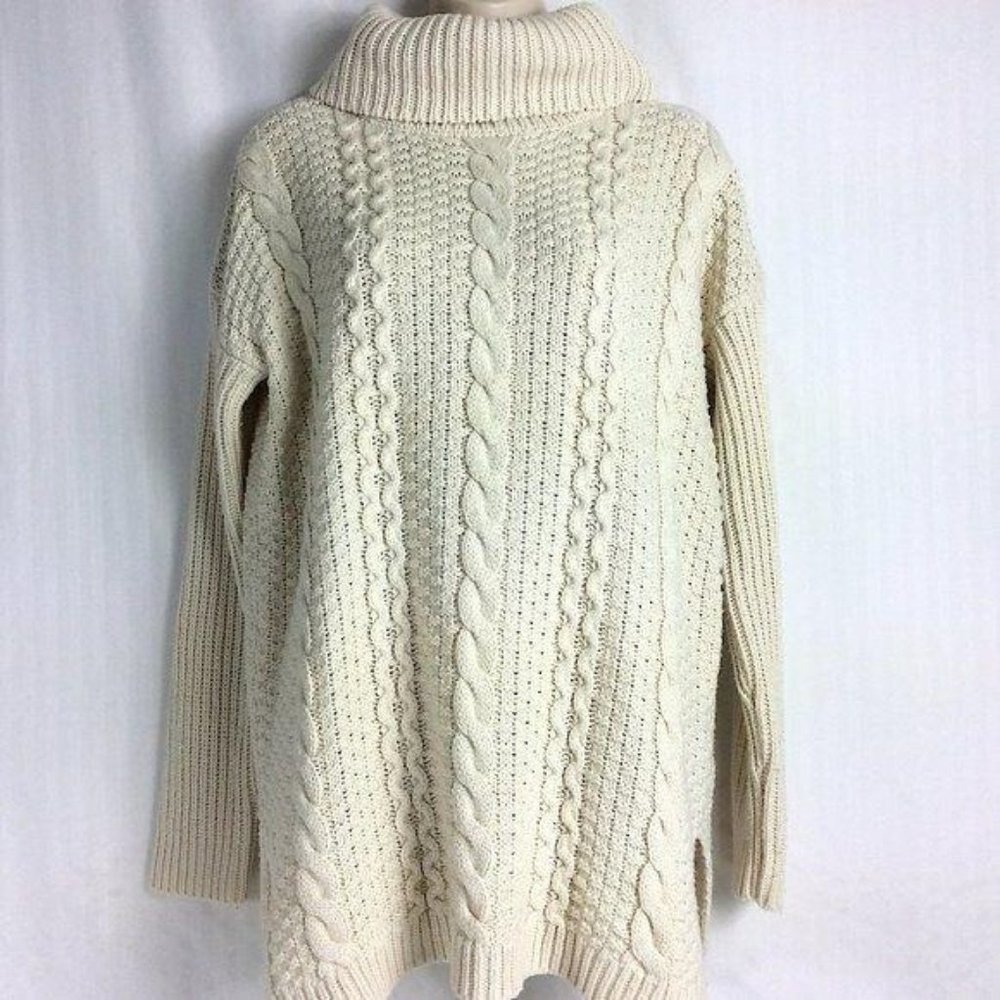 4/$25 Forever 21 Sweater Cable Knit Chucky Cowl Neck Ivory Womens Sz Medium